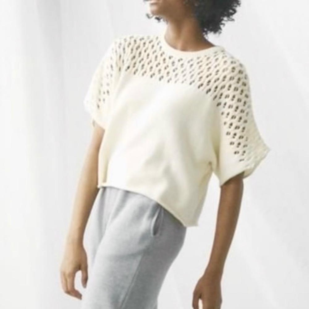 Wol Hide Loose Lace Lattice Organic Cotton Knit Sweater
